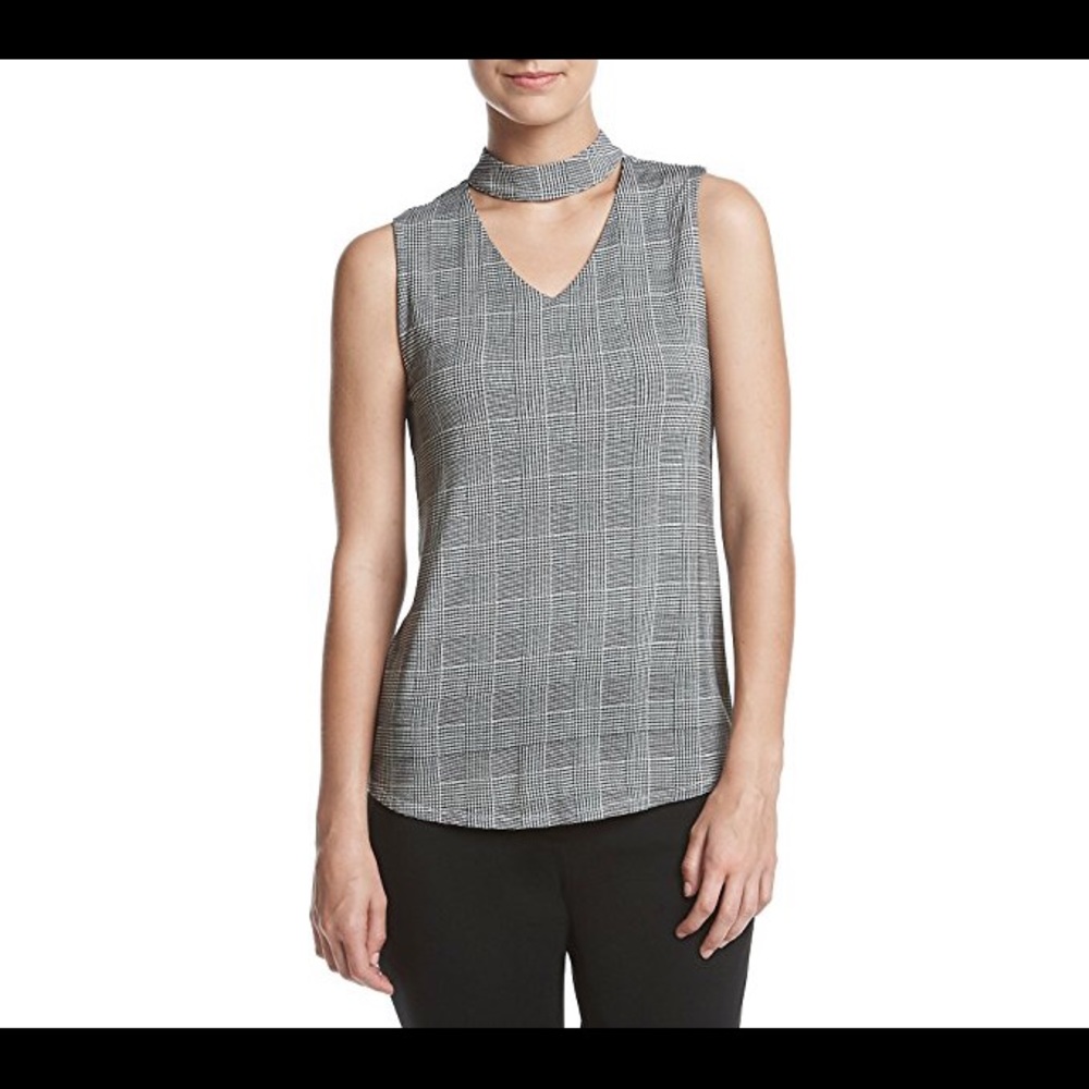 Printed Choker Neckline Grid Tank